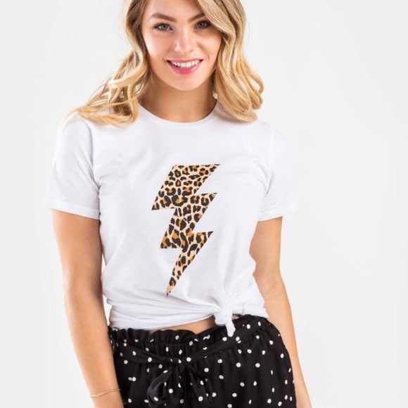 Leopard Lightning Bolt Graphic Tee - Picture 1 of 8
